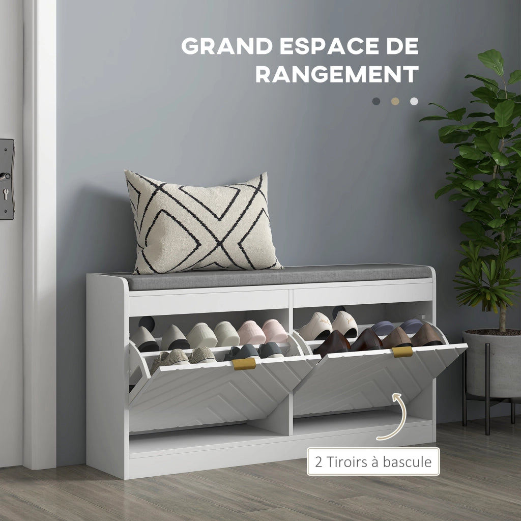 Bancale per scarpe con cassetto ¨C zephmum ¨C bianco 106x24x52,5 cm