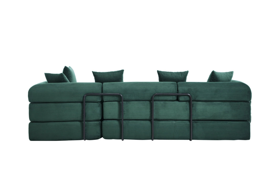Divano modulare 270x180x64 cm trasformabile in letto; con tasca laterale; corduroy smeraldo