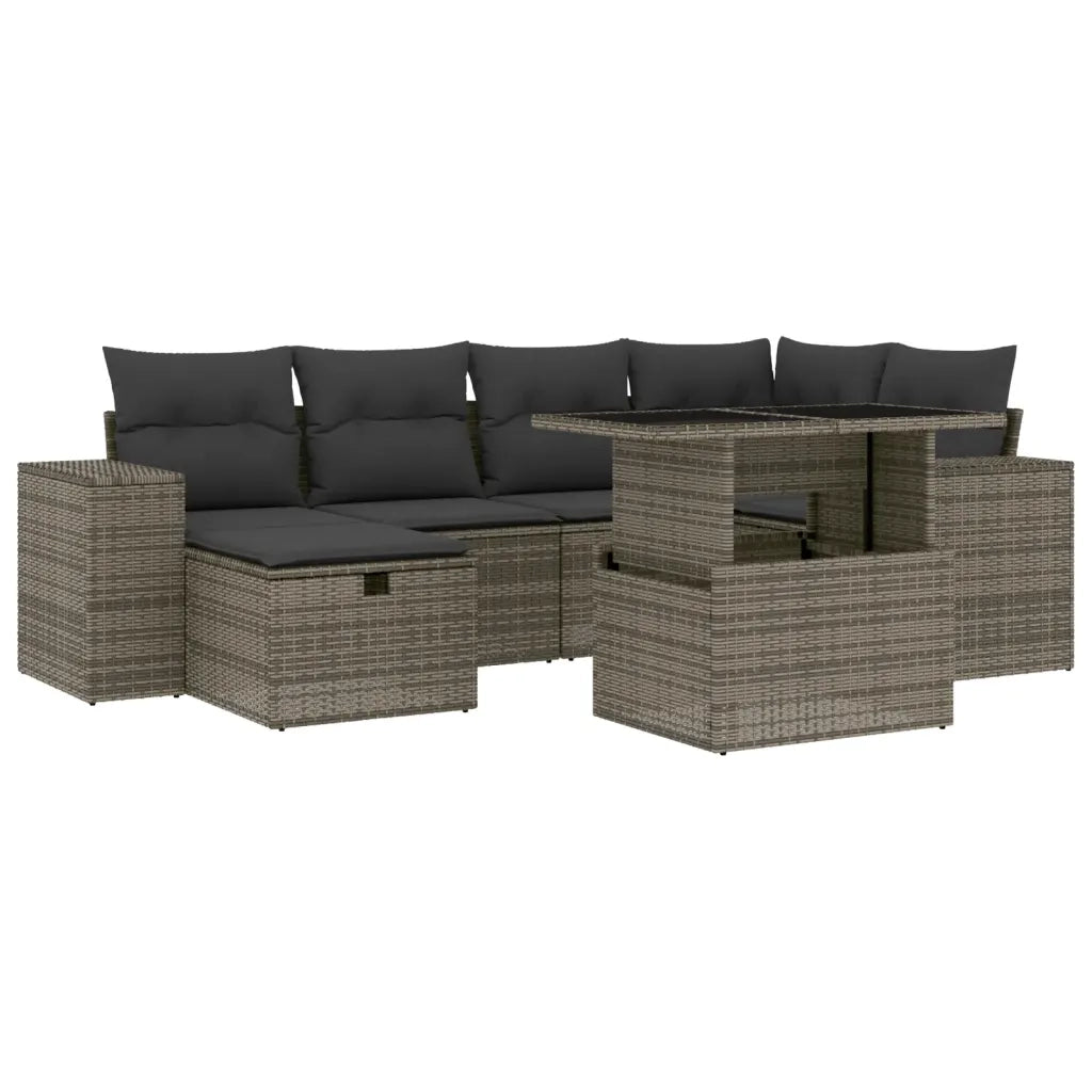 Set Divani da Giardino 7 pz con Cuscini Grigio in Polyrattan 3275300