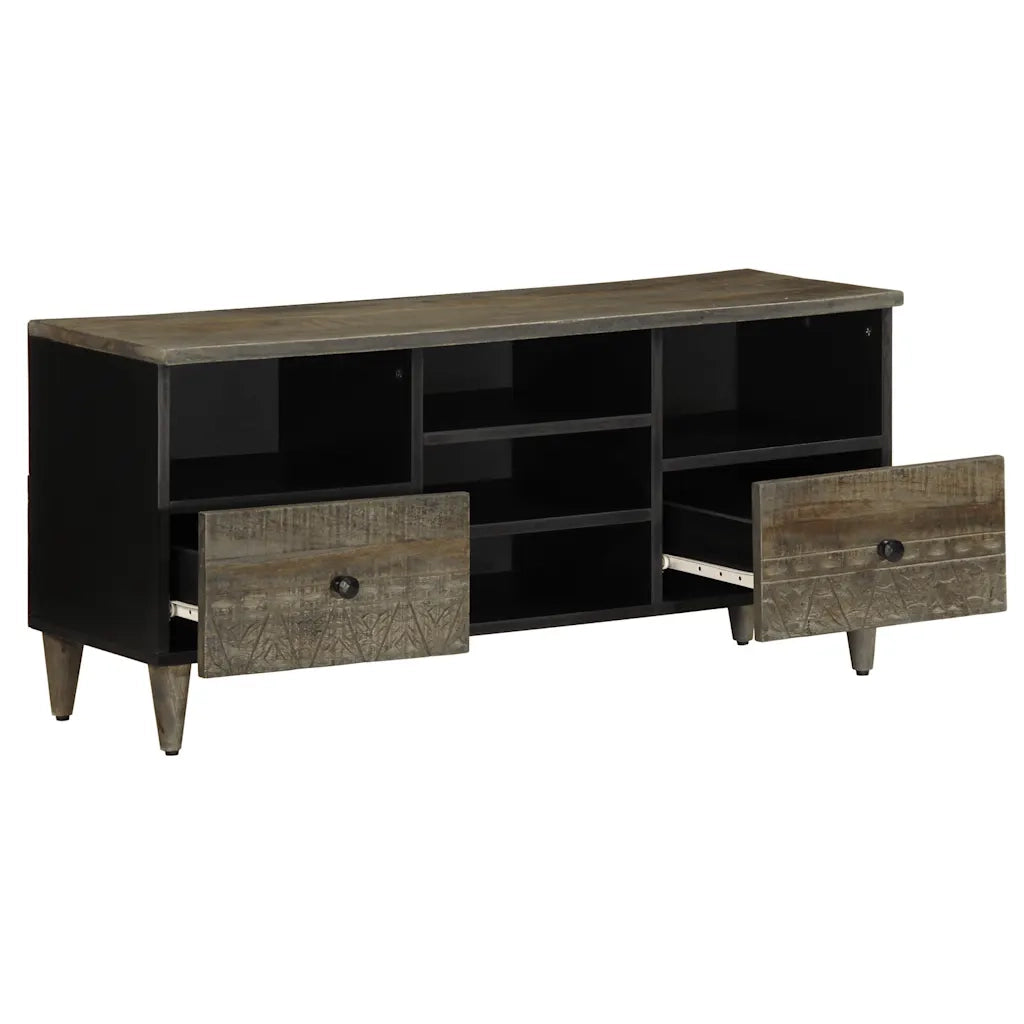 Mobile Porta TV Nero 100x33x46 cm in Legno Massello di Mango