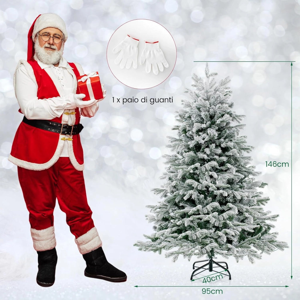 Albero di Natale Artificiale da 146/180 cm, Albero di Natale Pre-Illuminato con Cerniera con 688/1022 Punte di Rami PE PVC & 200/350 Luci LED Bianche Calde per Casa e Ufficio (146 cm)