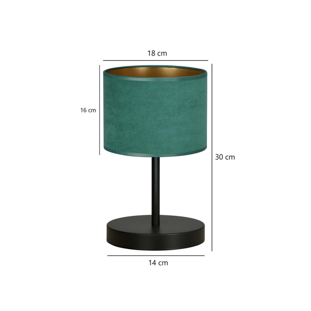 Lampada da tavolo Hilde in acciaio nero opaco e tessuto verde
