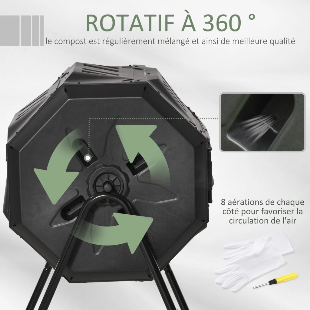 Compostiera Rotante a Doppia Camera ¨C zephmum ¨C Nero Acciaio PP 160L
