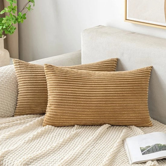 Set di cuscini 30 x 50 cm con tessuto corduroy, set decorativo di cuscini per divano, cuscini con corda, cuscini decorativi morbidi per salotto e camera da letto, set da 2 in taupe.