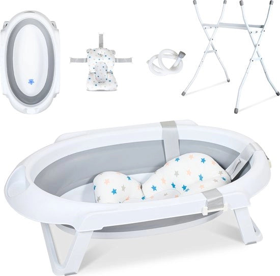 Bagnetto per Bambini Pieghevole - Bagnetto con Cuscino - 4 in 1 Bagnetto per Bambini - Incluso Cuscino per Bagnetto - Grigio