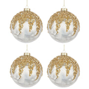 Palline di Natale in Vetro Bianco Perla Paillettes Oro Prize Diametro: 100 mm