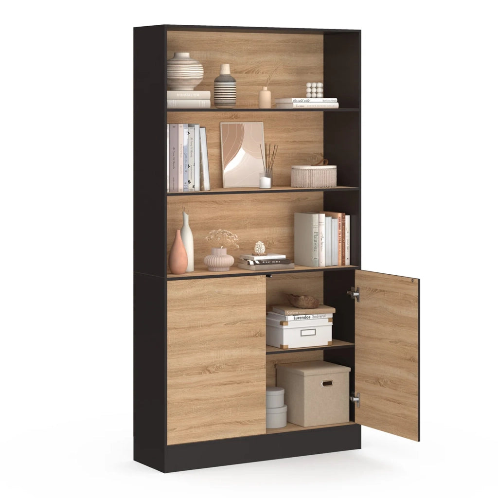 IDMarket - CARLA 3 livelli XXL 1 armadio nero e effetto legno H.190 cm