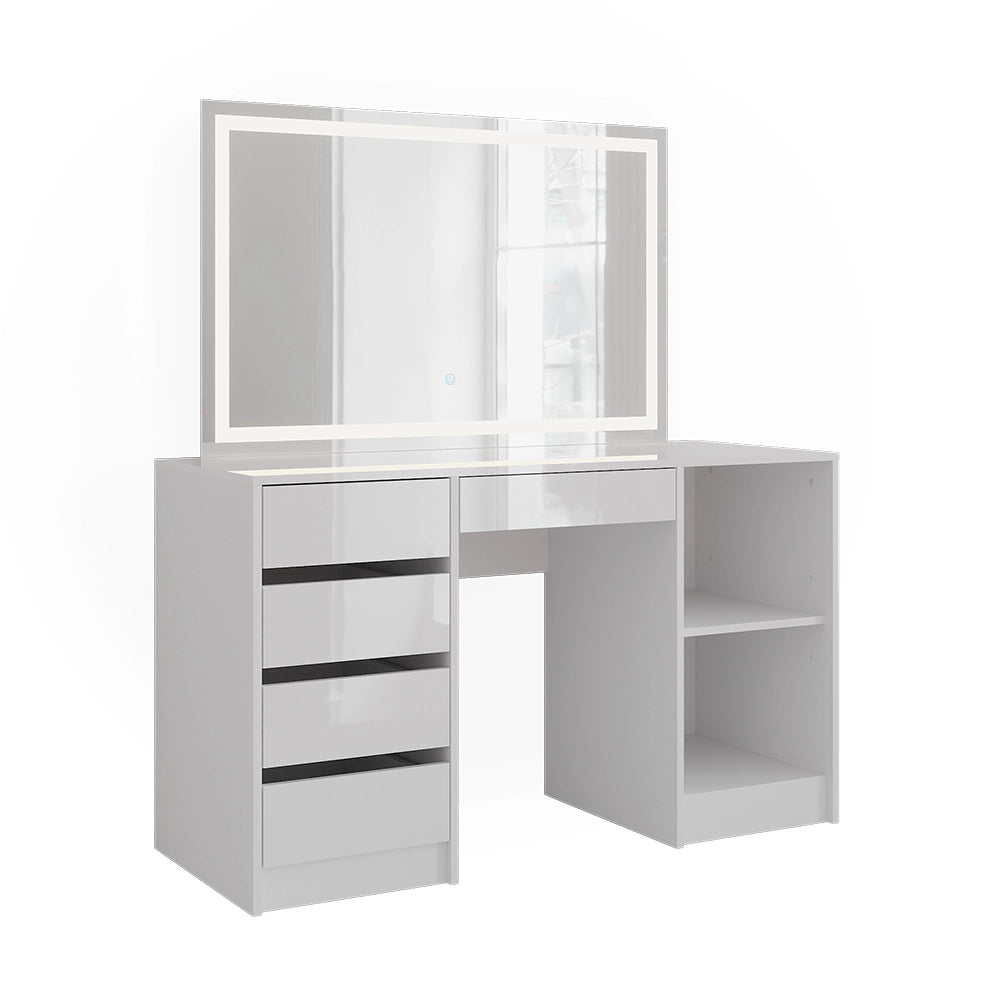 Vicco Tavolo da toeletta Bianco/bianco lucido 128.2 cm con specchio LED