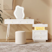 Tavolo da trucco con specchio LED, 4 cassetti e vano aperto, design salvaspazio per camera da letto, bianco, 140¡Á40¡Á130 cm