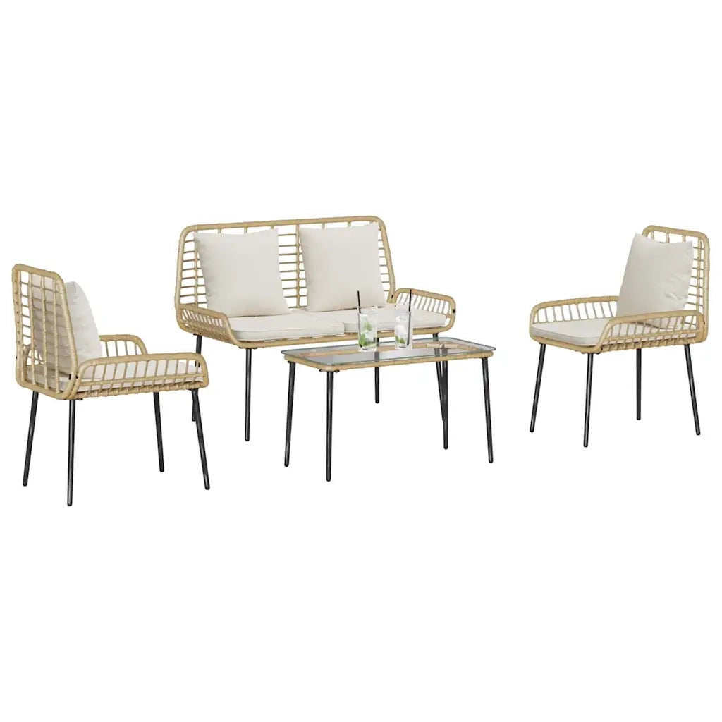 Set di Mobili da Giardino 4 pz | Set Salotto da Giardino Nero e Crema polyrattan