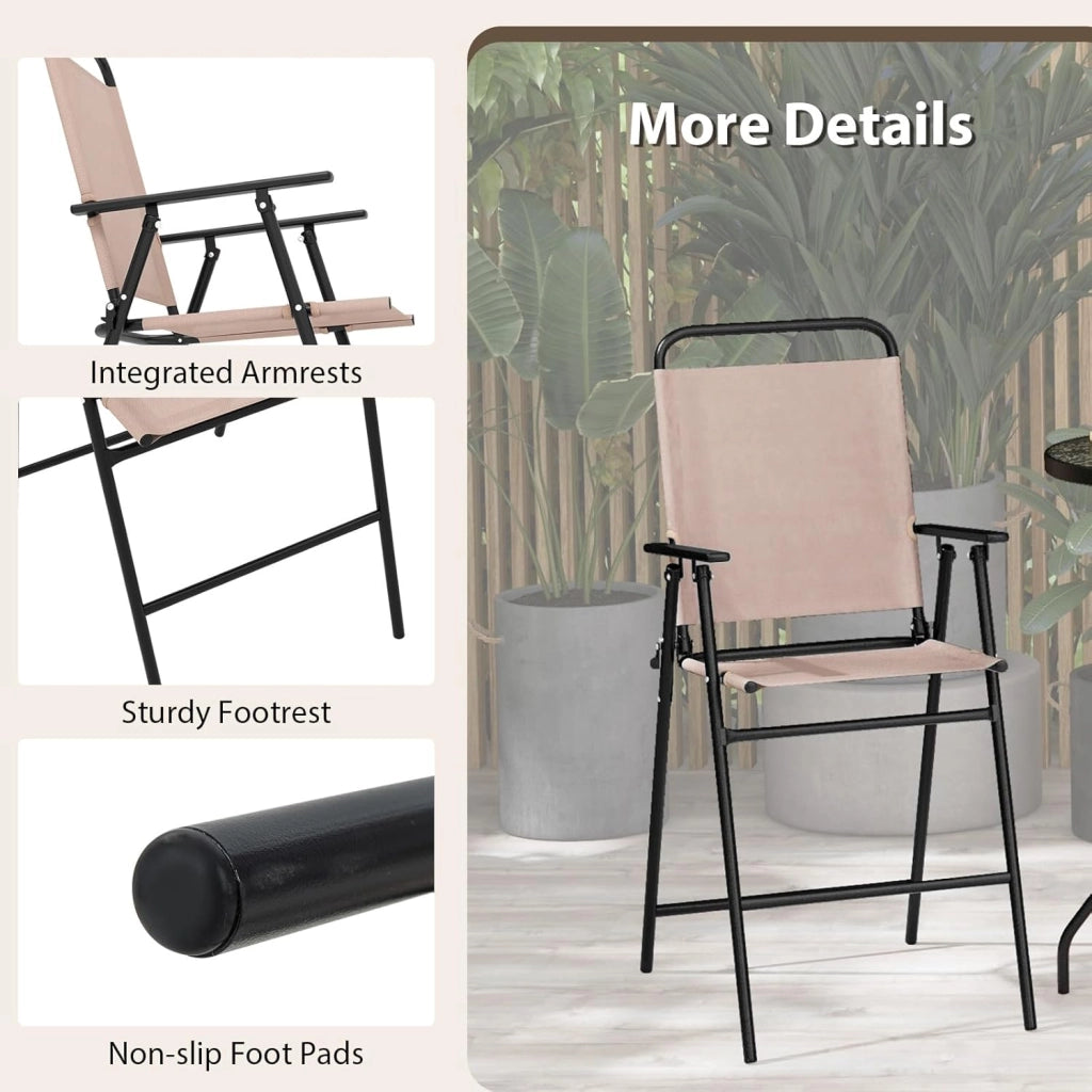 Set da Bistrò, Set da Giardino con (Ombrello), Tavolo con Foro da Ombrello, e 2 Sedie Pieghevoli, Set Tavolo e Sedie da Giardino, Set da Esterno per Balcone, Beige (Senza Parasole)