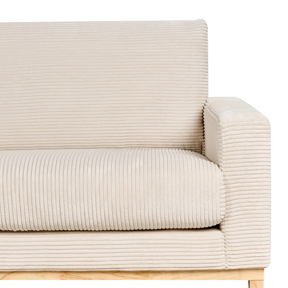 Divano angolare a destra Tappezzeria in corda jumbo beige chiaro Gambe in legno Elegante