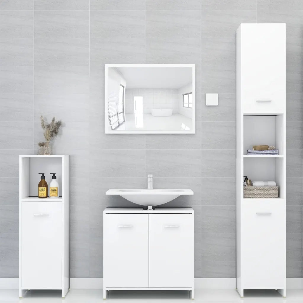Set Mobili da Bagno 4 pz Bianco in Legno Multistrato cod mxl 31387