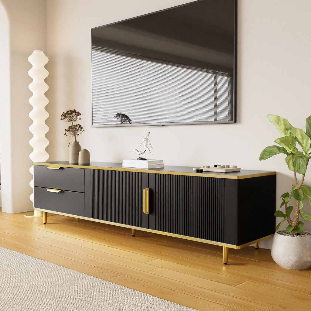 Cassettiera per TV nera; in MDF e truciolare; lunghezza 170 cm