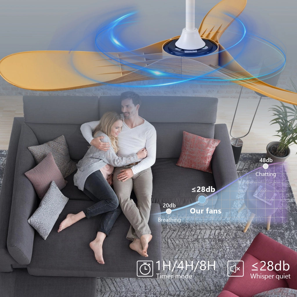 Ventilatore da soffitto da 42 pollici senza luce; ABS bianco e naturale