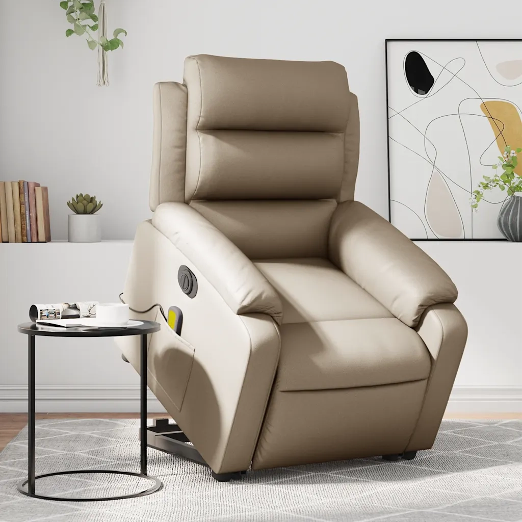 Poltrona Alzapersona Massaggio Elettrica Cappuccino Similpelle 3205069