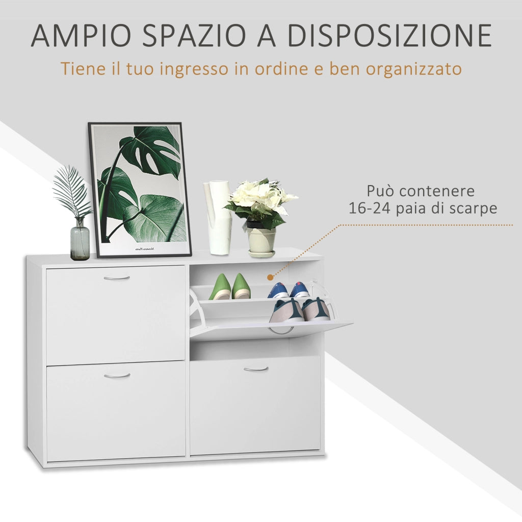 EasyComfort Scarpiera Salvaspazio in Legno per Camera e Ingresso, Capacità 24 Scarpe, 120x24x81cm Bianco