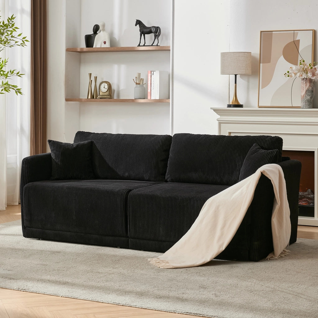 Divano letto con cuscini in schiuma memory e struttura in metallo, in velluto a coste nero 182 × 88 × 84 cm