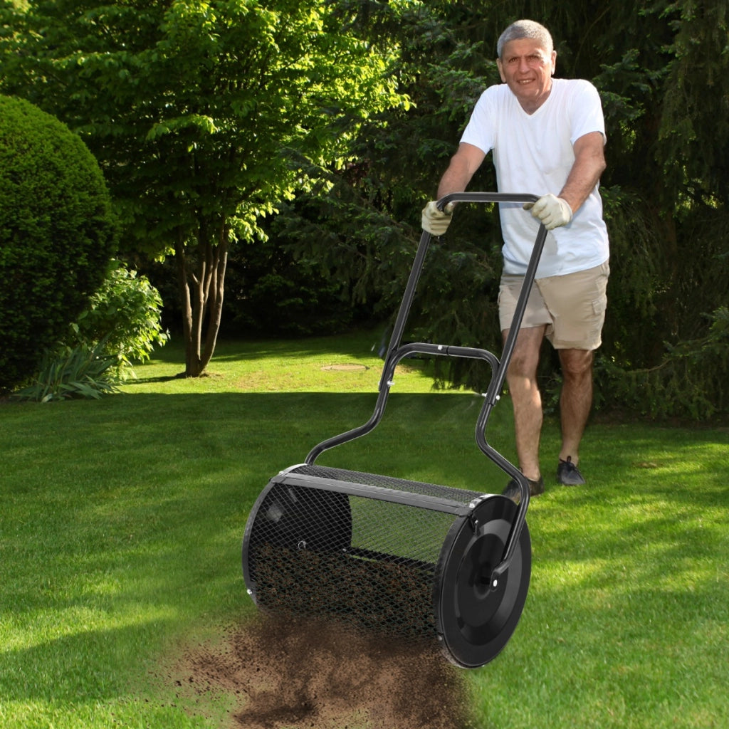 Spargisfagno con aggiornamento delle serrature laterali e manico, Spargitore di muschio di torba da 68cm Nero-Attrezzi da giardino