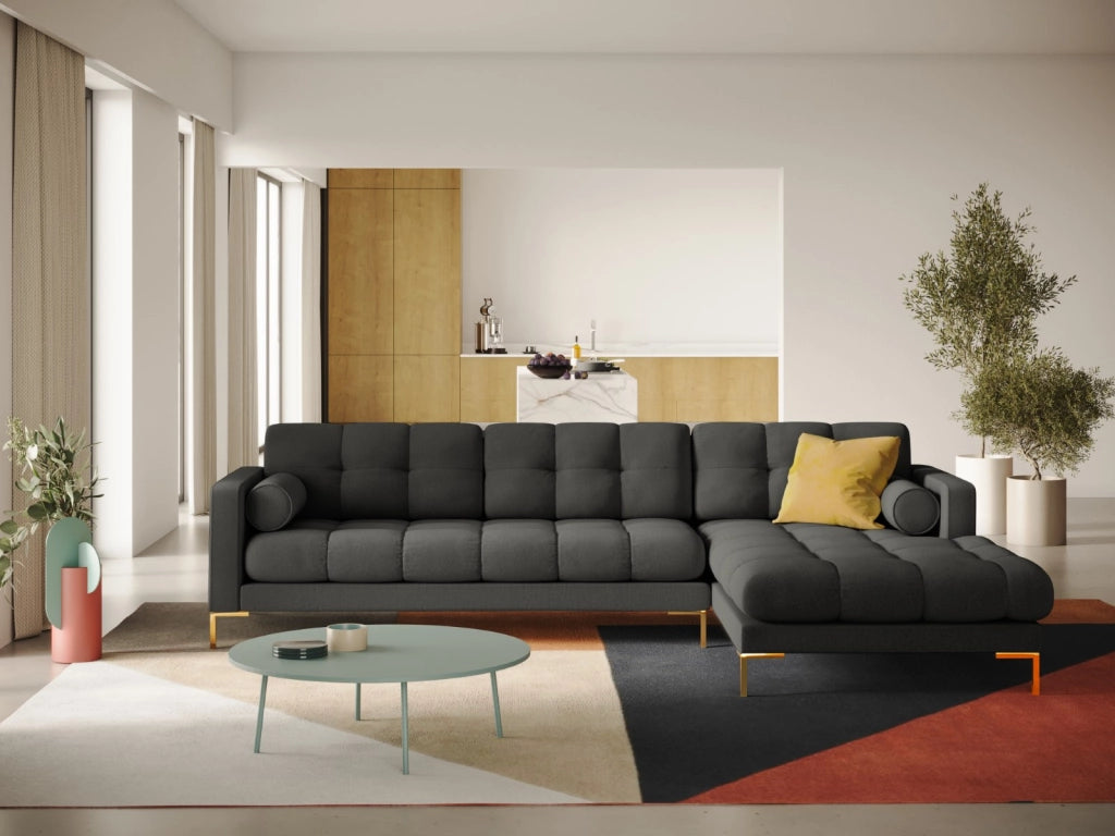 Cosmopolitan Design - Divano angolare destro "Bali" 5 posti in tessuto strutturato grigio scuro 