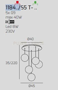 SOSPENSIONE OTTONE SAT. 5 LUCI TONDA VETRI 3X FU + 2X BR 1184OS-S5 T-FB