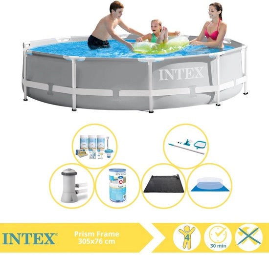 Piscina a Rete Intrecciata - Piscina da Montaggio - 305x76 cm - Incluso Kit di Manutenzione, Filtro, Telo da Piscina, Set di Manutenzione e Mat Matita Solare
