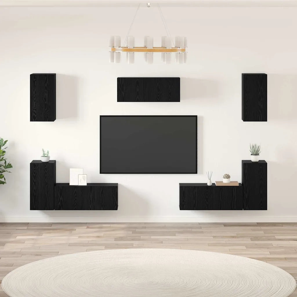vidaXL Set mobile TV 7 pcs Rovere nero 80 x 30 x 30 cm