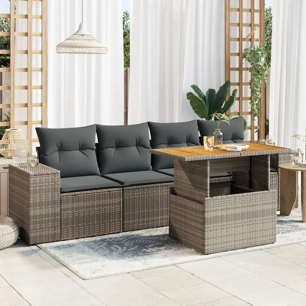 Set Divano da Giardino 5 pz con Cuscini Grigio in Polyrattan 3327322