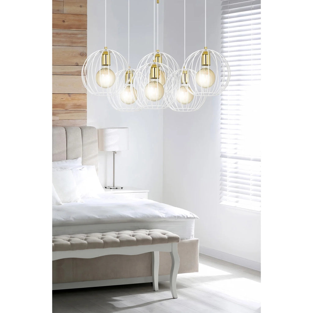 Lampadario Contemporaneo Omoikane Acciaio Bianco 6 Luci E27 Ip20