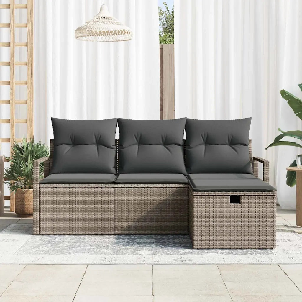 Set di divani con cuscino 4 pcs Grigio polyrattan