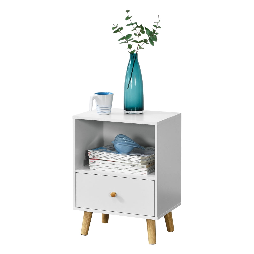 Set di 2 Comodini Sundsvall con Cassetto e Scomparto - Bianco [en.casa]