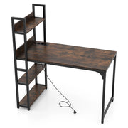 Scrivania per computer con ciabatta elettrica e 2 porte USB, Scrivania studio da 120 CM con mensola uscite AC  Rustico & Nero-Tavolini per laptop