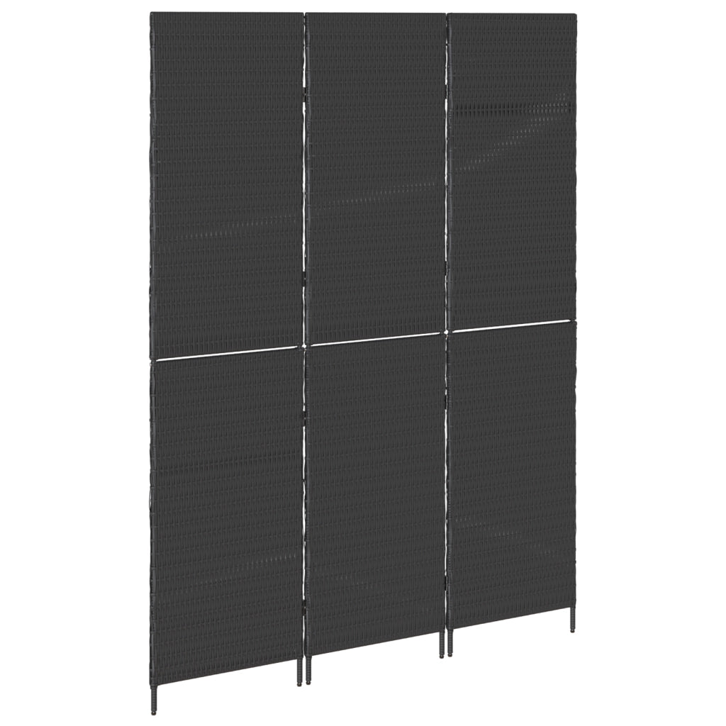 Divisorio per stanze 3 pannelli pieghevole nero 146x180 cm in polyrattan