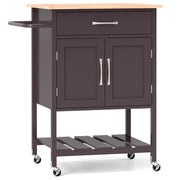 Carrello da cucina mobile con cassettovassoio inferiore porta asciugamani, Isola da cucina a 2 ante Marrone-Carrelli