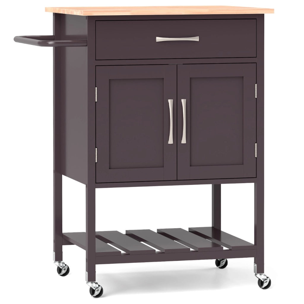 Carrello da cucina mobile con cassettovassoio inferiore porta asciugamani, Isola da cucina a 2 ante Marrone-Carrelli