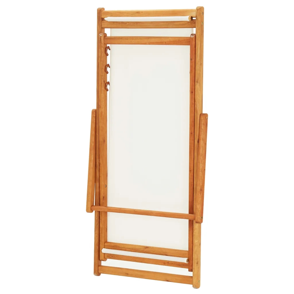 Sedia da Spiaggia Legno di Eucalipto e Tessuto Bianco Crema 310314