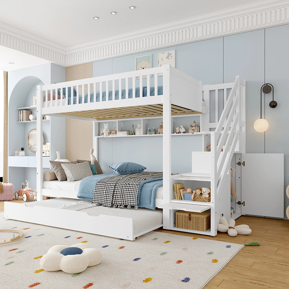 Letto a castello 90x200cm - Xylo - bianco, armadio, ripiani estraibili