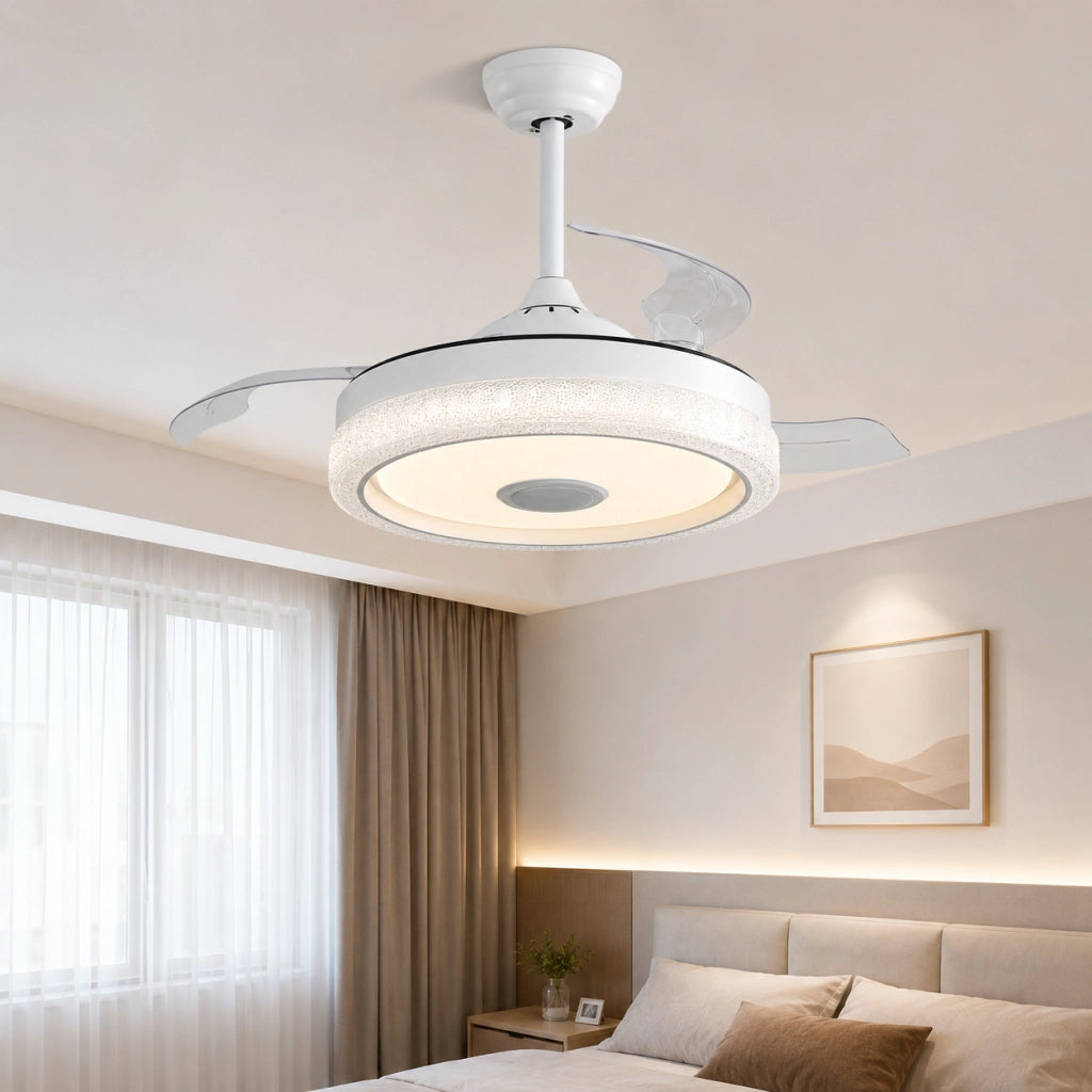 Ventilatore da soffitto 55.0x55.0x30.0 cm con luce LED RGB e altoparlante Bluetooth in PC bianco
