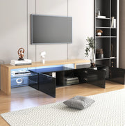 Mobile TV 197;5 cm in MDF e vetro; 3 scomparti; LED a 7 colori con app; nero e legno