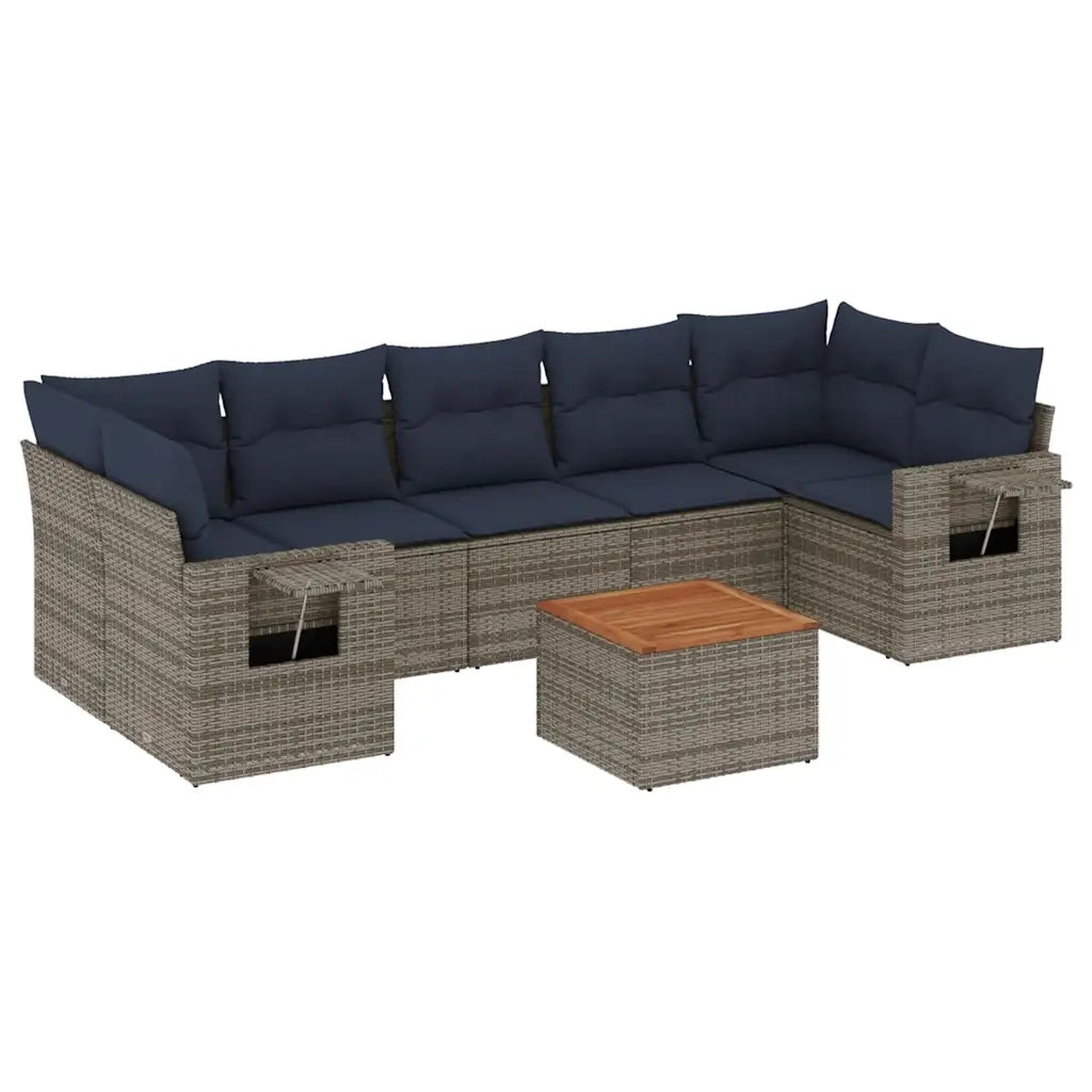 Set Divani da Giardino 8 pz con Cuscini Grigio in Polyrattan 3224479