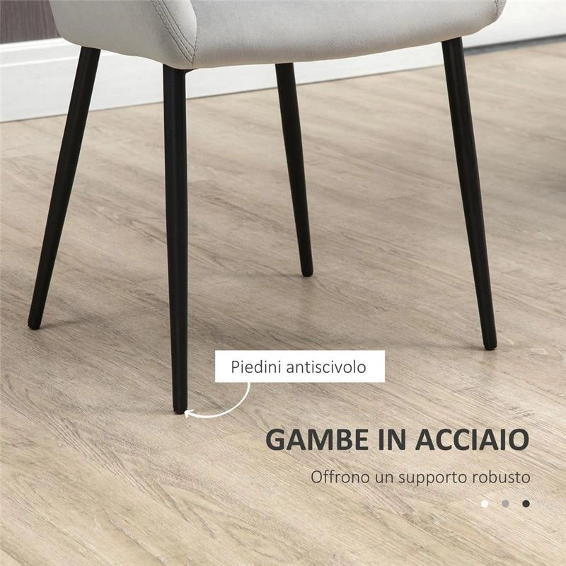SET 2 SEDIE PER SOGGIORNO NORDICHE CON SCHIENALE E BRACCIOLI RICURVI E SEDUTA IMBOTTITAGRIGIO
