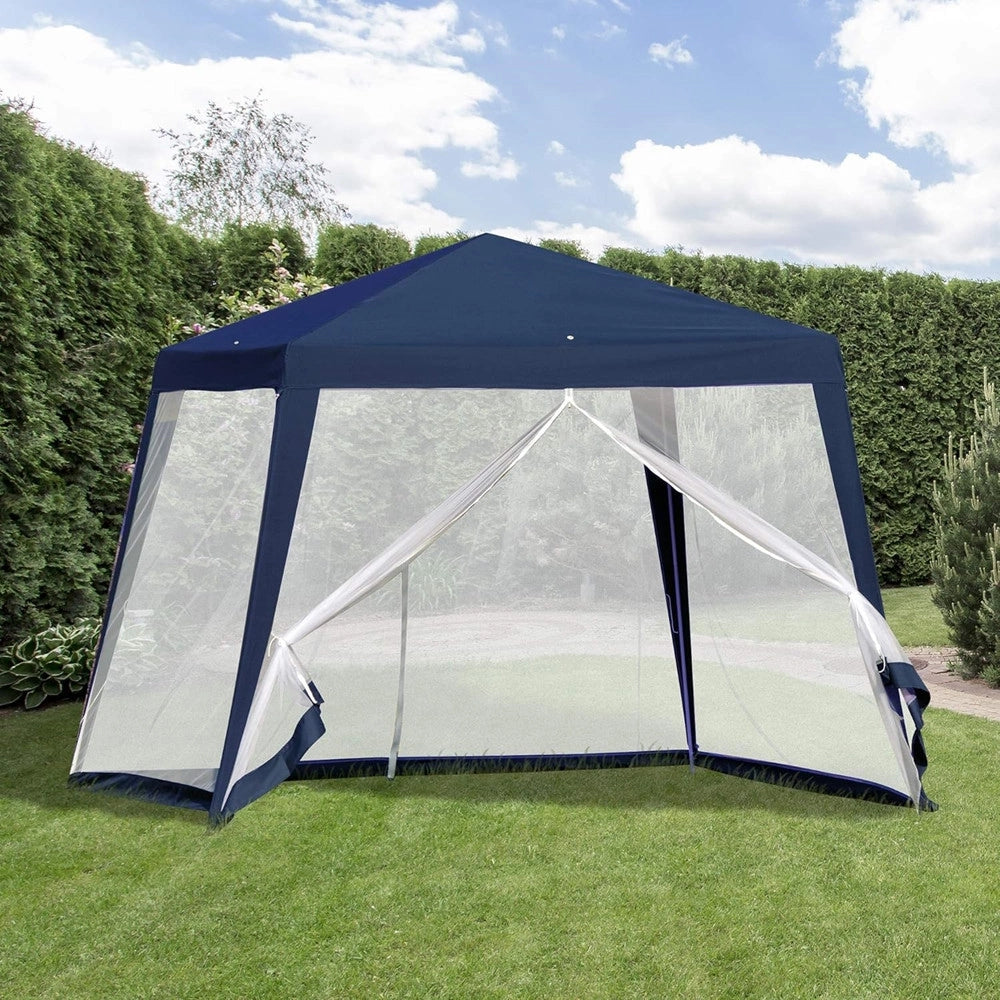 Trade Shop - Gazebo Tenda Da Giardino Resistente Removibile 2.5x2.4x3mt Blu Con Zanzariera 222709 -