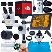 Set Microscopio Professionale Mercury Pro con Telecamera, Display 8" e Accessori – Testa Trinoculare, Zoom 7x-45x
