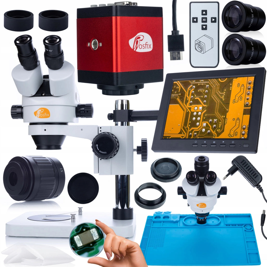 Set Microscopio Professionale Mercury Pro con Telecamera, Display 8" e Accessori – Testa Trinoculare, Zoom 7x-45x