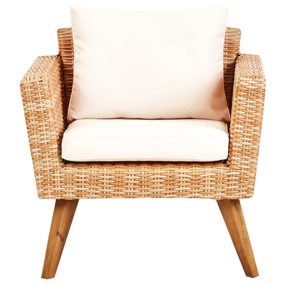 Set da giardino con divano e poltrone in rattan bianco sporco esterno elegante