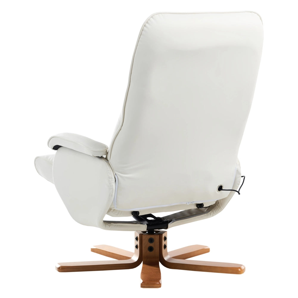 Poltrona reclinabile bianco sporco con poggiapiedi Struttura in legno imbottita in ecopelle Girevole regolabile Riscaldamento Funzione massaggio Design retrò