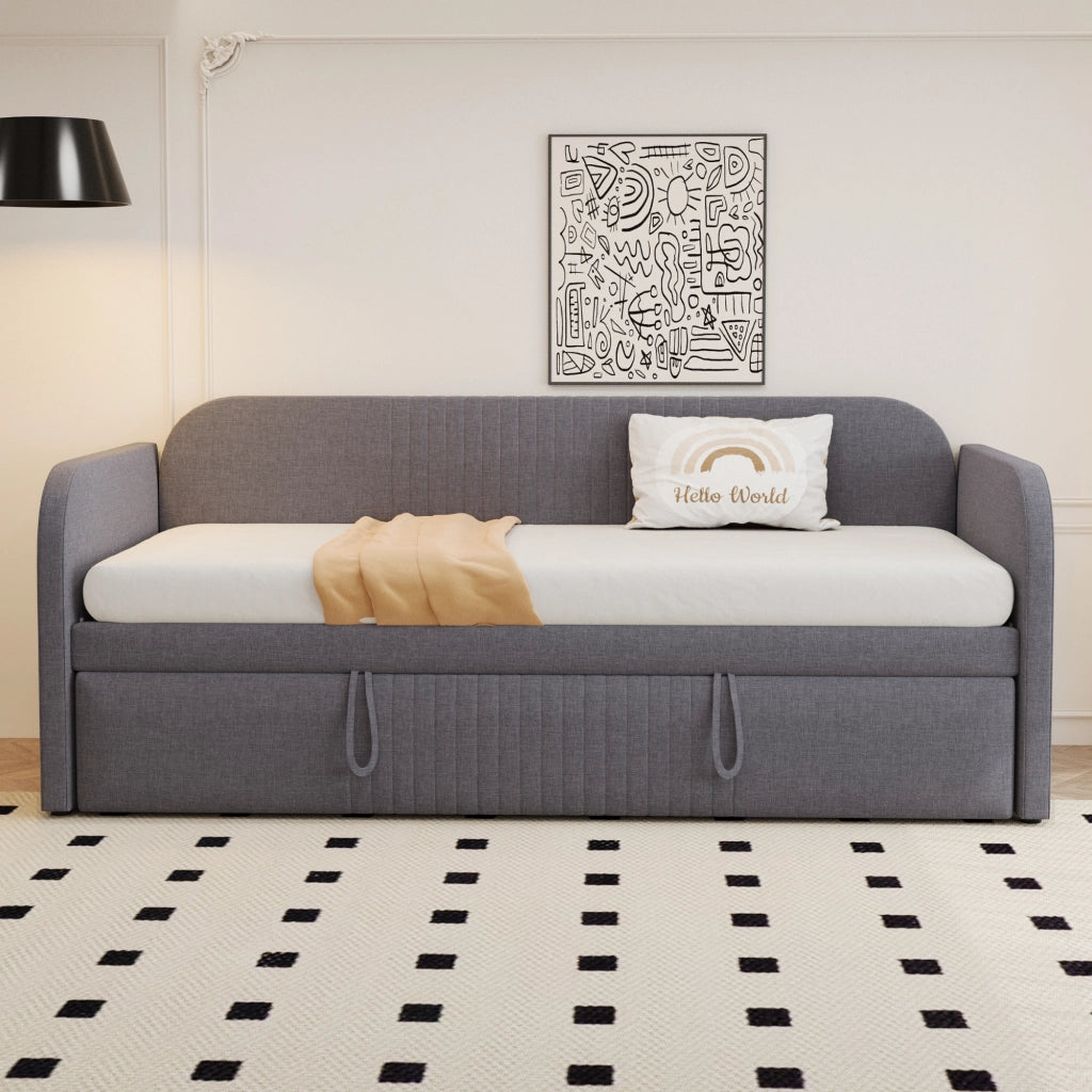 Letto a divano estraibile in lino grigio 90x190 cm
