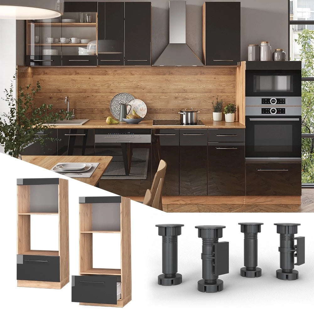 Mobile cucina microonde Fame-Line Antracite lucido/Rovere dorato 60 cm aperto Vicco