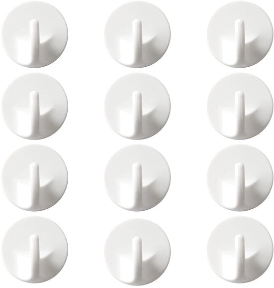12 Haken in Plastica Bianca, Spineggianti per Parete, Haken Autoadesivi, Hanger per Cappello e Accessori, senza Foro.