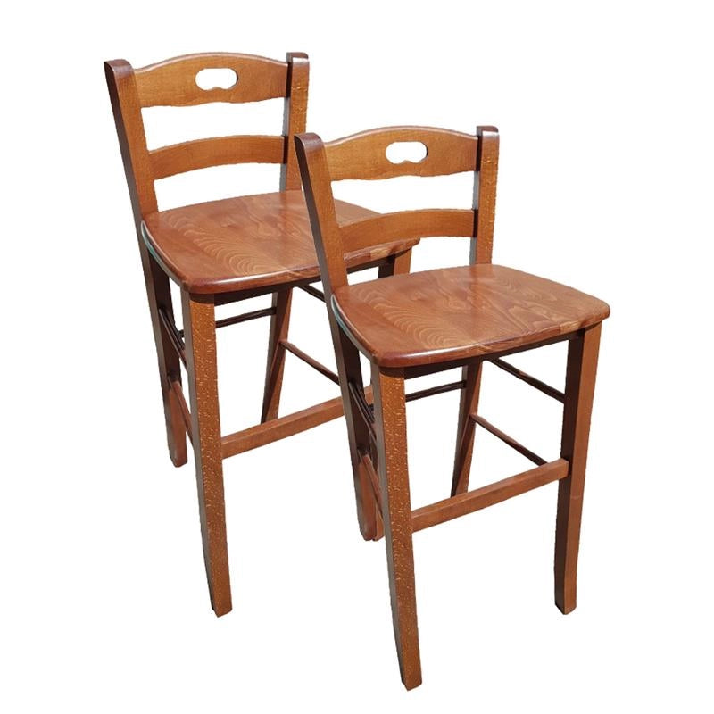 SET 2 PZ SGABELLI SNACK CON SEDUTA COMPATTA IN MATERIALE MASSELLO COLORE NOCE  39X38X90CM STILE CLASSICO